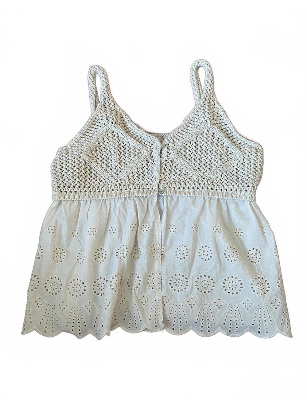 Room 34 Cream Crochet and Eyelet Babydoll Top Size Large